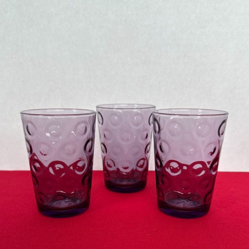 Set of 8 small Vintage CircleWare Amethyst Purple Optic Glass Tumblers